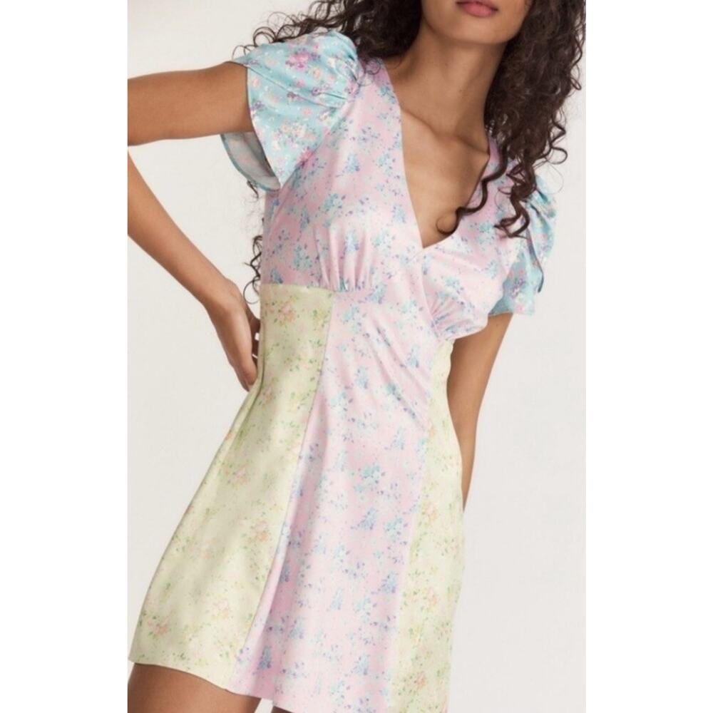 Love Shack Fancy HTF Nadesa Fuji Sunrise Mini Dress V Neck Pastel Size 12
